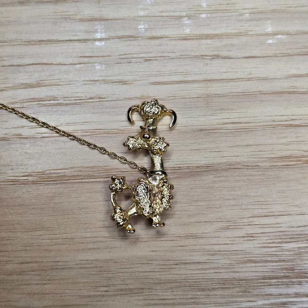 Vintage AJC Brooch Pin Hand Poodle Leash Chain Fi-Fi Walk the Dog Dinner Jewelry